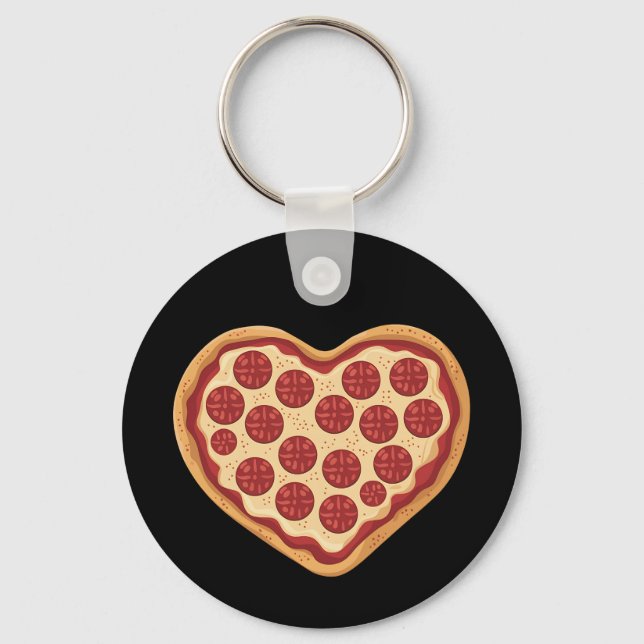 Pizza Heart Shaped Cute Valentine's Day Keychain (Front)