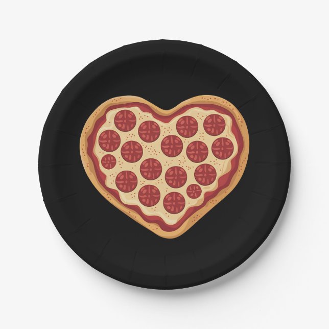 Pizza Heart Shaped Cute Valentine's Day Paper Plates (Front)