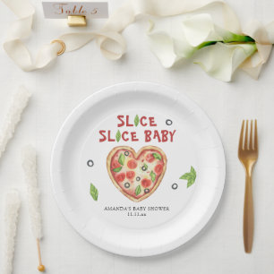 pizza heart watercolor baby shower paper plates