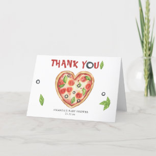 pizza heart watercolor baby shower THANKS Letterpress Thank You Card