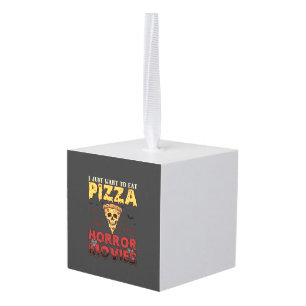 Pizza Horror Movies Halloween Skull Bats Spiderweb Cube Ornament
