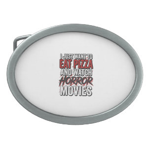 Pizza Horror Movies Vintage Halloween Typography S Belt Buckle