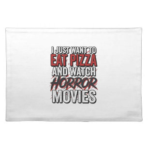 Pizza Horror Movies Vintage Halloween Typography S Cloth Placemat