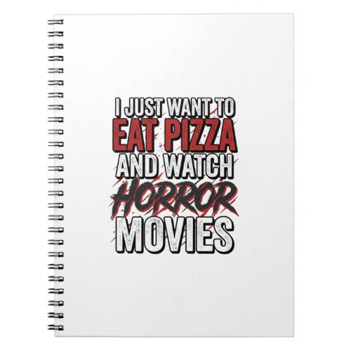 Pizza Horror Movies Vintage Halloween Typography S Notebook