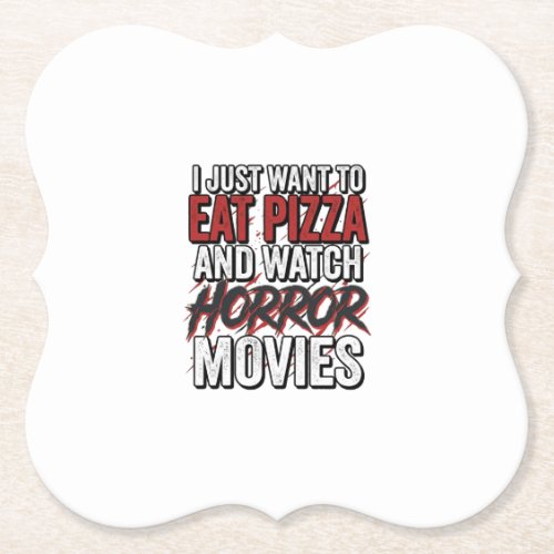 Pizza Horror Movies Vintage Halloween Typography S Paper Coaster