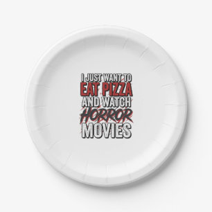 Pizza Horror Movies Vintage Halloween Typography S Paper Plates