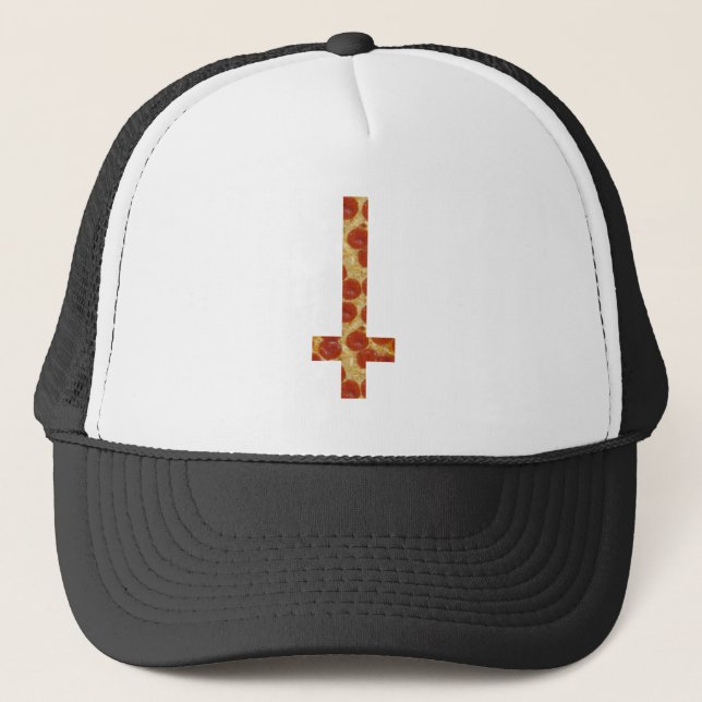 pizza inverted cross trucker hat (Front)