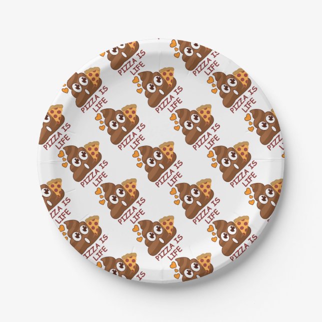 Pizza Is Life Poop Emoji Paper Plates (Front)