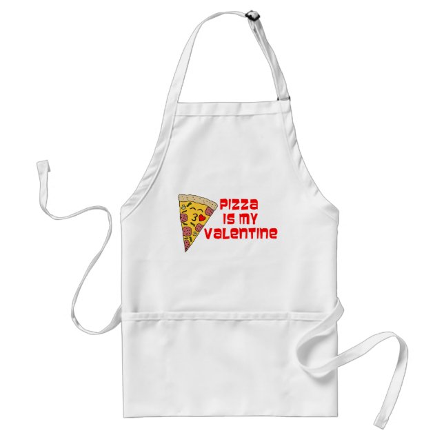 Pizza Is My Valentine Cartoon Pizza Adult Apron (Front)
