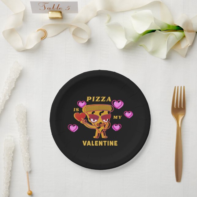 Pizza Is My Valentine Heart Love Humor  Paper Plates (Wedding)
