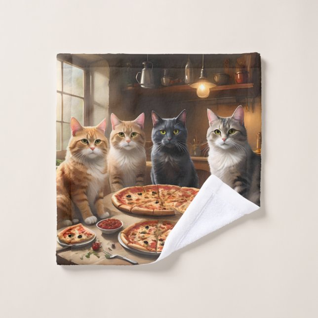 Pizza Is Served Said The Cats, Wash Cloth (Wash Cloth)