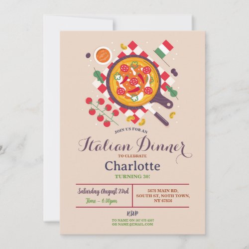 Pizza Italian Dinner Birthday Party  Lunch Invitation