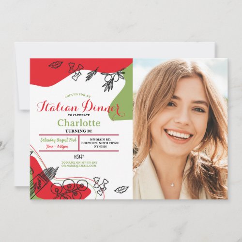 Pizza Italian Dinner Birthday Party Lunch Photo Invitation