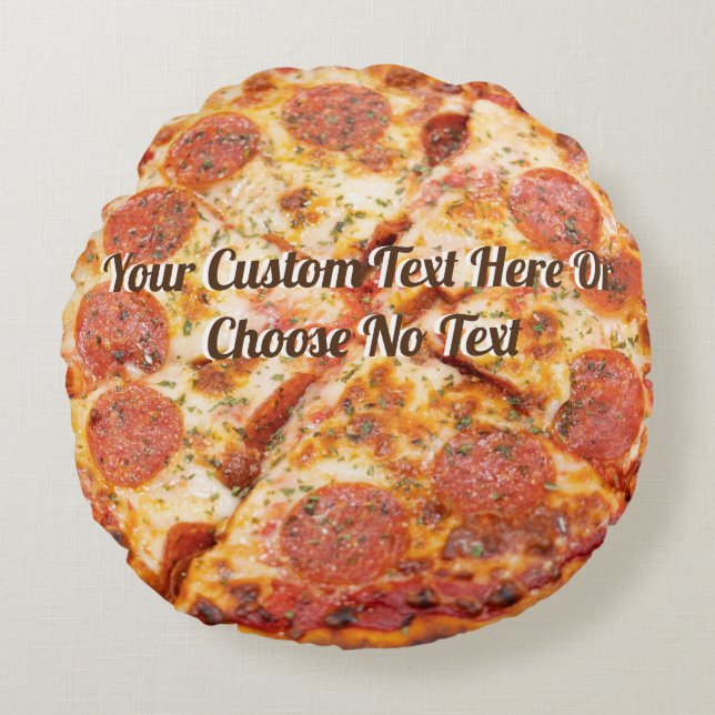 Pizza Italian Food Pepperoni Cheese | Custom Text Round Pillow (Front)