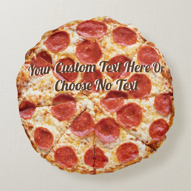 Pizza Italian Food Pepperoni Cheese | Custom Text  Round Pillow (Back)