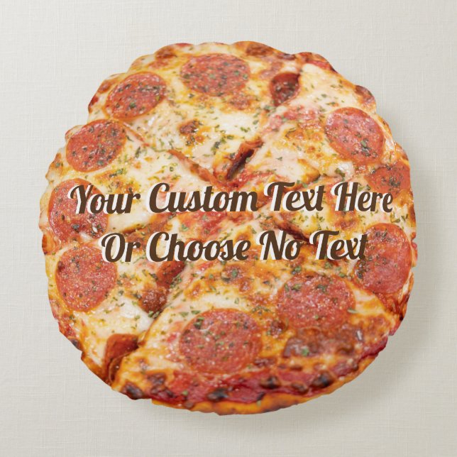 Pizza Italian Food Pepperoni Cheese | Custom Text Round Pillow (Front)
