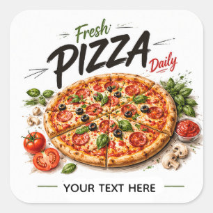 Pizza Kitchen Logo Custom Restaurant Brand Square Sticker