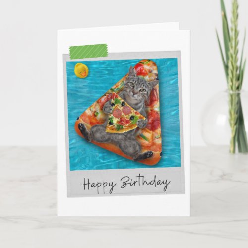 Pizza Lilo Tabby Cat Funny Birthday Card