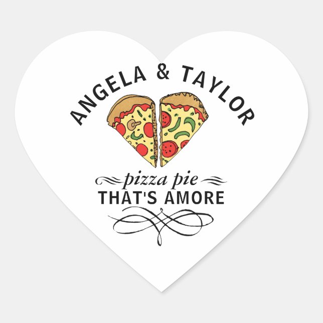 Pizza Love Couple Personalized Trendy Heart Sticker (Front)