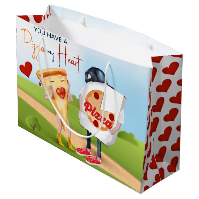 Pizza Love Funny Large Gift Bag (Back Angled)