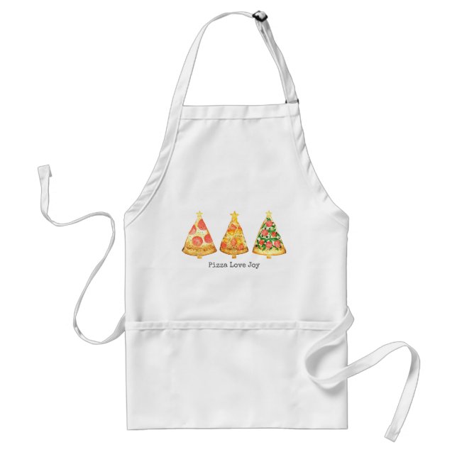 Pizza Love Joy Christmas Trees Adult Apron (Front)