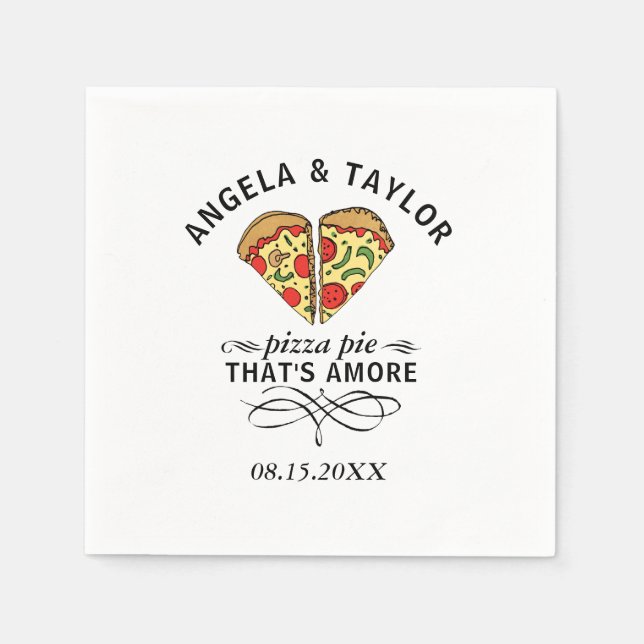 Pizza Love Trendy Wedding Monogram Date Napkins (Front)