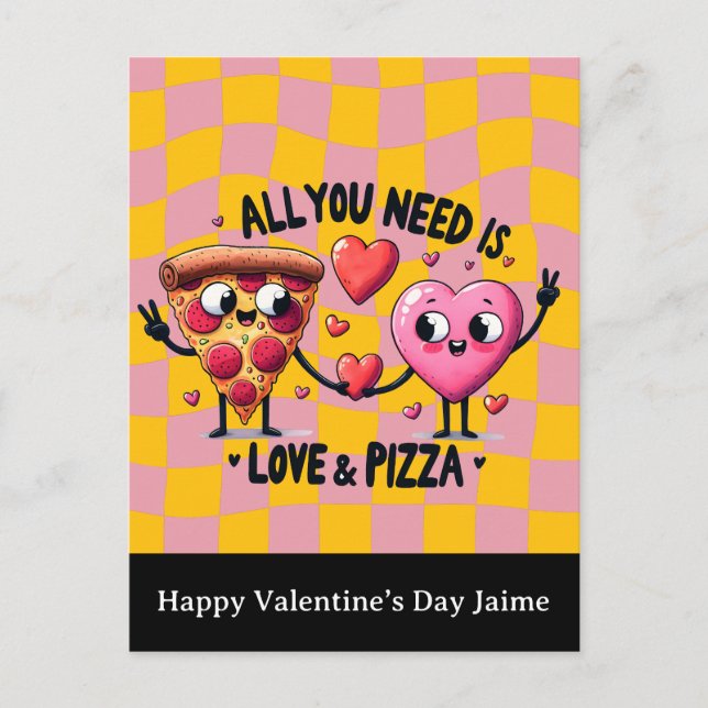 Pizza Love Valentines Day Postcard (Front)