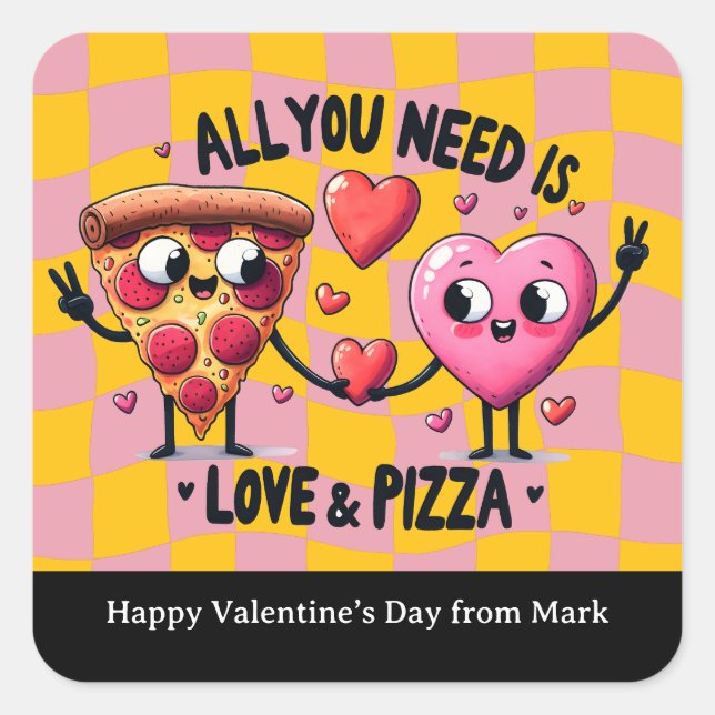 Pizza Love Valentines Day School Favor Square Sticker (Front)