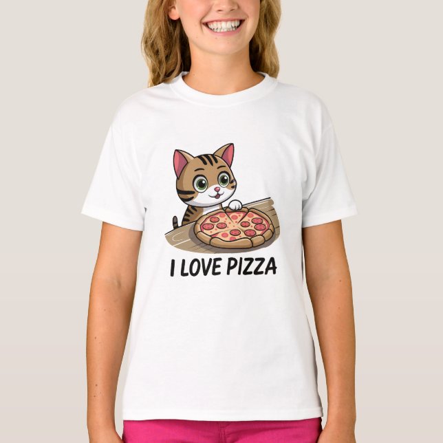 Pizza lover cat T-Shirt (Front)