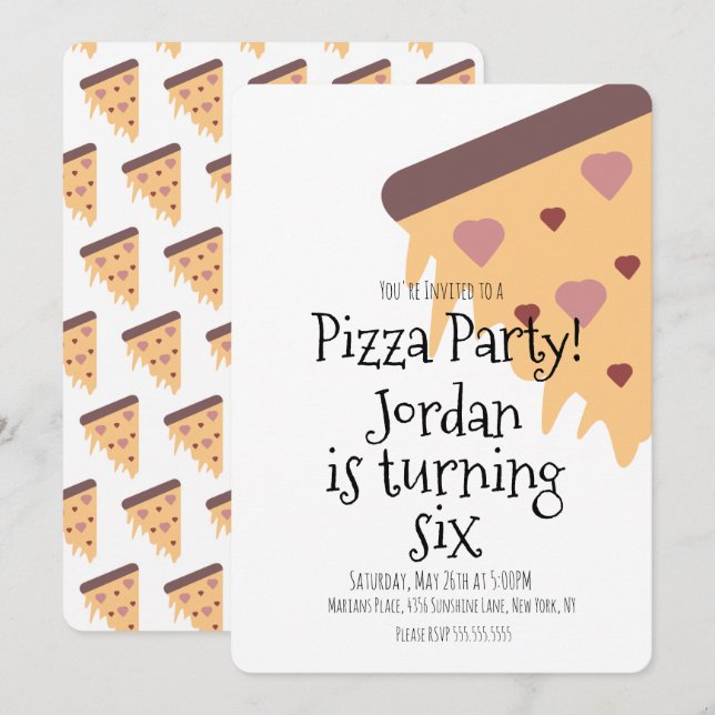 Pizza Lover Foodie Party Cheese Slice Birthday Invitation (Front/Back)