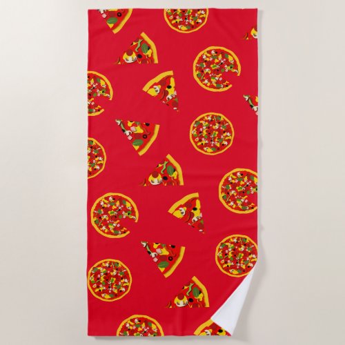 Pizza Lover Fun Food Pattern Beach Towel