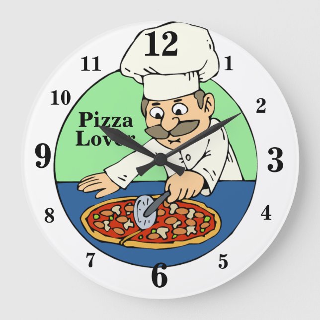 Pizza Lover Kitchen Clock With Numbers (Front)