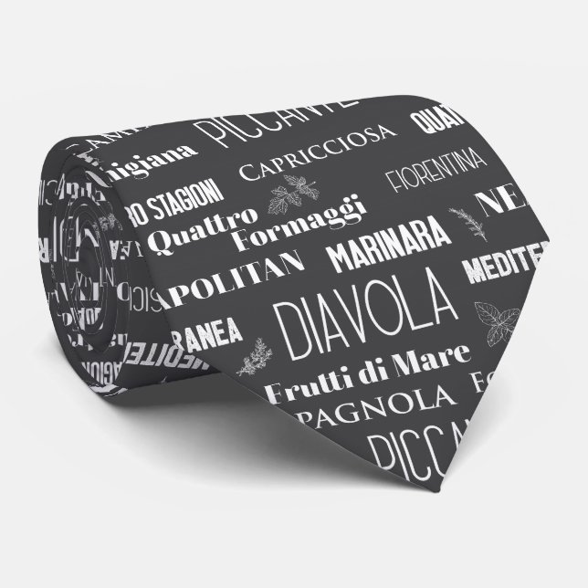 Pizza Lover Typographic Italian Chef Black Neck Tie (Rolled)