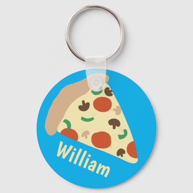 Pizza Lovers Fun Yummy CUSTOM NAME Keychain (Front)