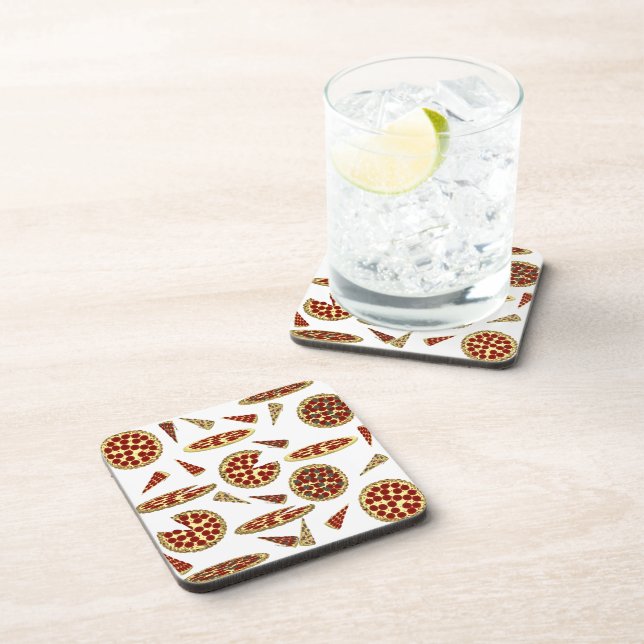 Pizza Lover's Pattern Beverage Coaster (Right Side)
