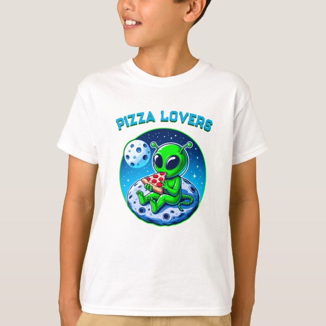 Pizza-Loving Alien on the Moon | Fun Cosmic T-Shirt (Front)