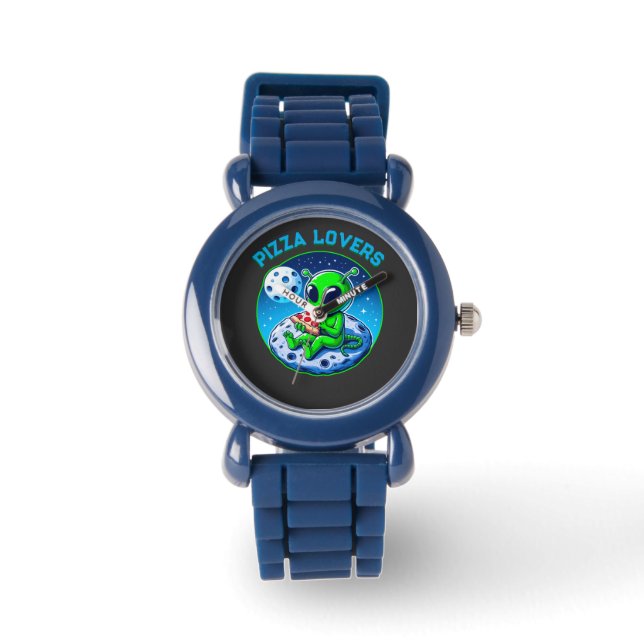 Pizza-Loving Alien on the Moon | Fun Cosmic Watch (Front)