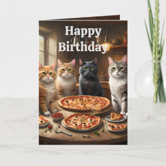 Pizza Loving Cats, Birthday Card
