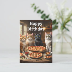 Pizza Loving Cats, Birthday Postcard