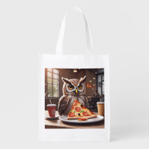 Pizza-Loving Owl in Cafe Grocery Bag