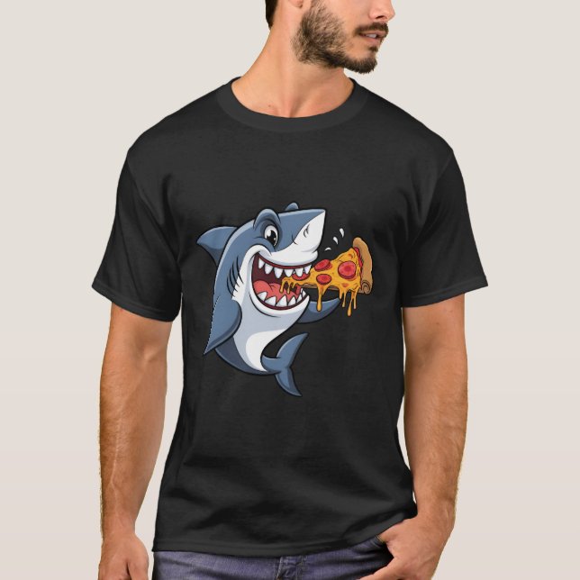 Pizza-Loving Shark's Snack Tim T-Shirt (Front)