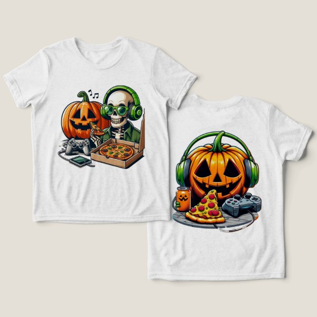 Pizza-Loving Skeleton: Gaming, Cheese Overload Tri-Blend Shirt (Design Front & Back)