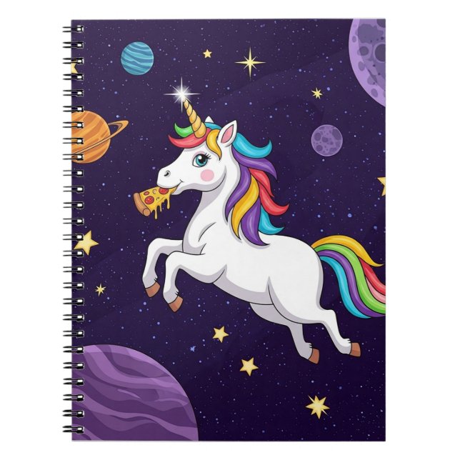 Pizza-Loving Unicorn in Space – Whimsical Fantasy  Notebook (Front)