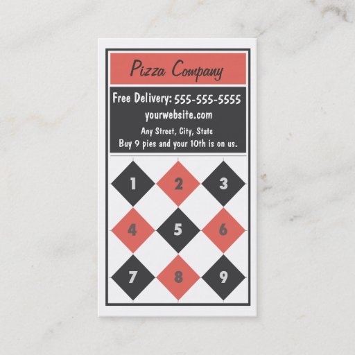 Customizable Pizza Loyalty Business Card Punch Card