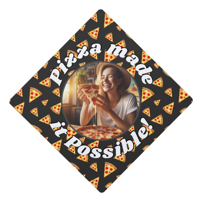 Pizza made it possible Custom photo dark gray Graduation Cap Topper (Front)