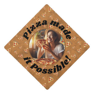 Pizza made it possible Custom photo vintage brown Graduation Cap Topper