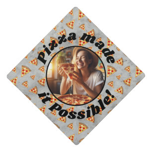 Pizza made it possible Custom photo vintage gray Graduation Cap Topper