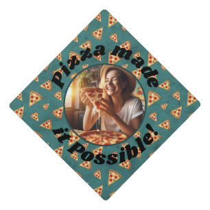 Pizza made it possible Custom photo vintage teal Graduation Cap Topper