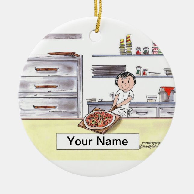 Pizza Maker - Female Ceramic Ornament (Front)
