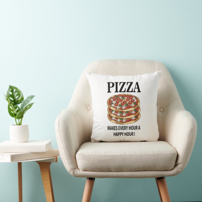 Pizza Makes Every Hour A Happy Hour Pizza Throw Pillow (Chair)
